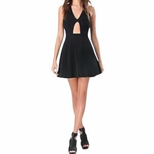 BEBE Black Sexy Cutout Flare Skater Halter Lined Dress size Large
